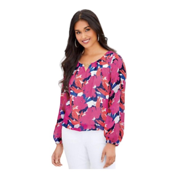 Monroe & Main Tops - Monroe & Main Chiffon Overlay Pink Floral Blouson Career Dinner Party Guest Top